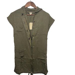 UNIQ Army Green Hooded short sleeve zippered and button up shirt -Small- NWT